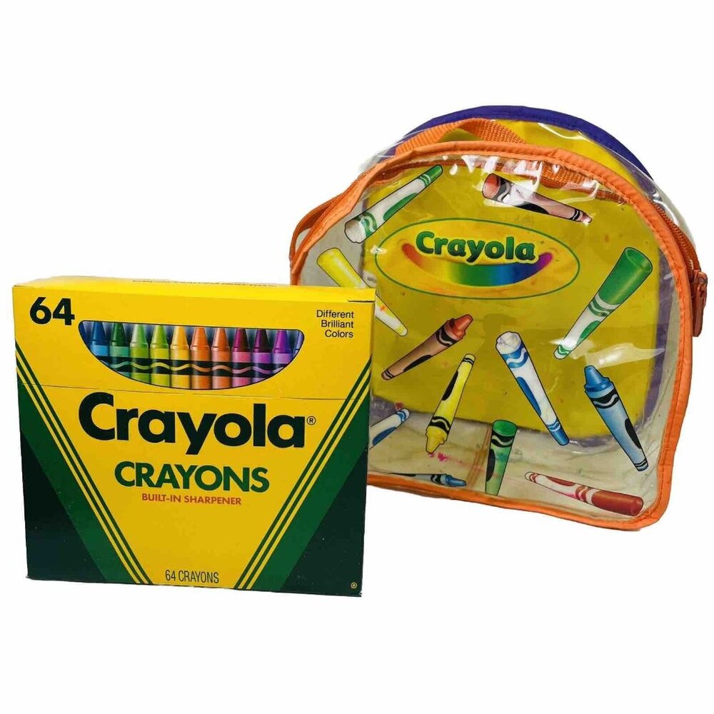 Crayola Clear Small Backpack And Unused 64 Crayon Box With Retired